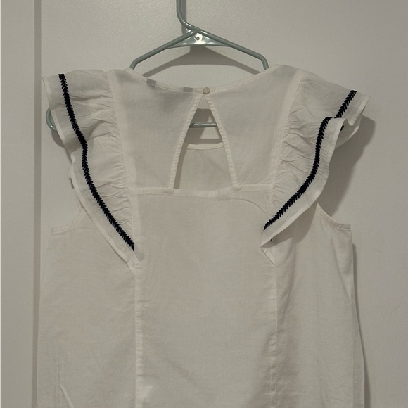 Banana Republic White Ruffled Blouse with Blue Trim - Picture 2 of 7